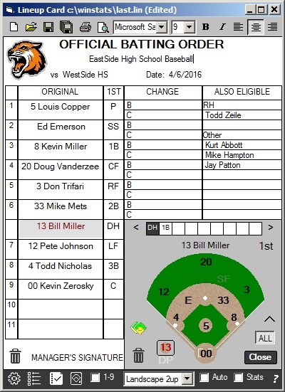 Baseball Field Depth Chart Template